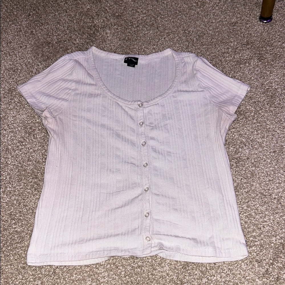 Art Class White Button Down Ribbed Top